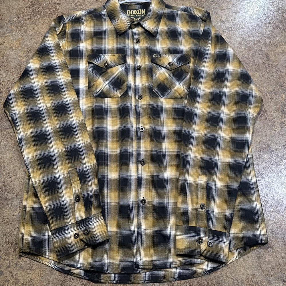 Dixxon Flannel Co. Fxck Cancer Long Sleeve Shirt Black/White/Gold Mens XL Tall